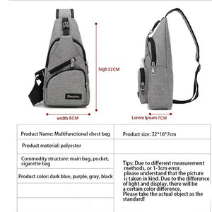 Shuangzi USB Charge Shoulder Bag Men Messenger Waterproof Sling Chest