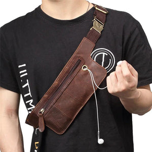 High Vintage Chocolate Real Skin Male Belt Bag Leather Women Men Waist Bags