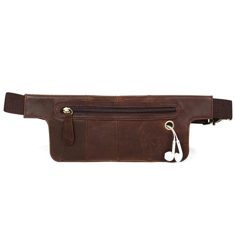 High Vintage Chocolate Real Skin Male Belt Bag Leather Women Men Waist Bags
