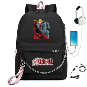 Anime Fullmetal Alchemist Nylon Backpack Schoolbag USB Cartoon Teenger Travel La