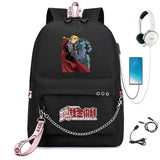 Anime Fullmetal Alchemist Nylon Backpack Schoolbag USB Cartoon Teenger Travel La