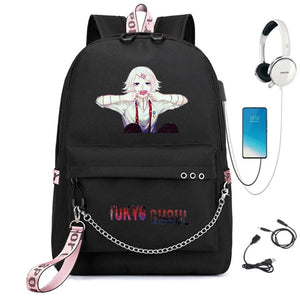 Tokyo Ghoul Nylon Backpack USB Charge Schoolbag Cartoon Teenger Travel Laptop Ba