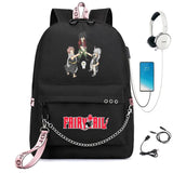 Fairy Tail Nylon Backpack Schoolbag USB Charge Teenger Travel Laptop Bag