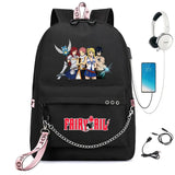 Fairy Tail Nylon Backpack Schoolbag USB Charge Teenger Travel Laptop Bag