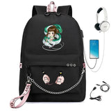 Anime Spirited Away Nylon Backpack Schoolbag with USB Charge