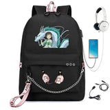 Anime Spirited Away Nylon Backpack Schoolbag with USB Charge
