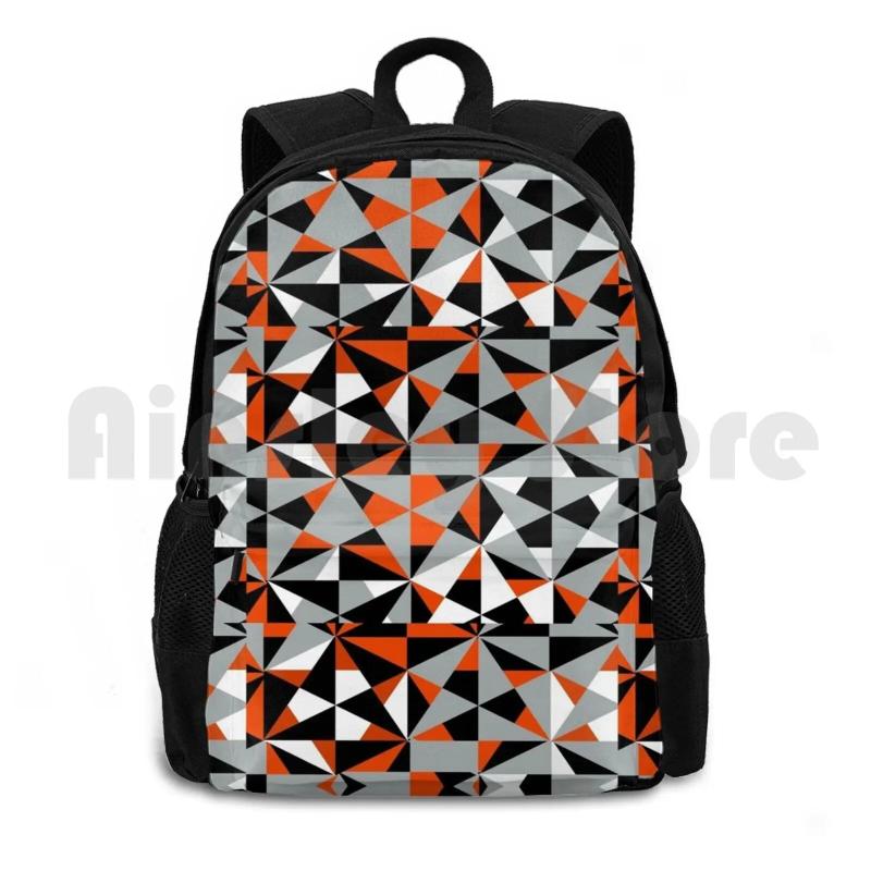 Orange Grey Geometric Abstract Pattern Outdoor Hiking Backpack