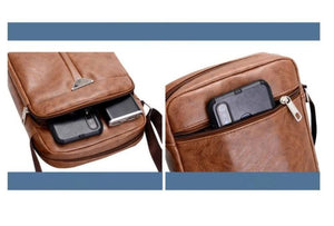 Men's PU Shoulder Bag Multi-Layer Small Square Bag Messenger Chest Handbag