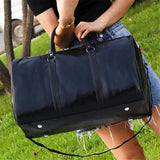 Large Duffle Leather Travel Bag Men Zipper Pu