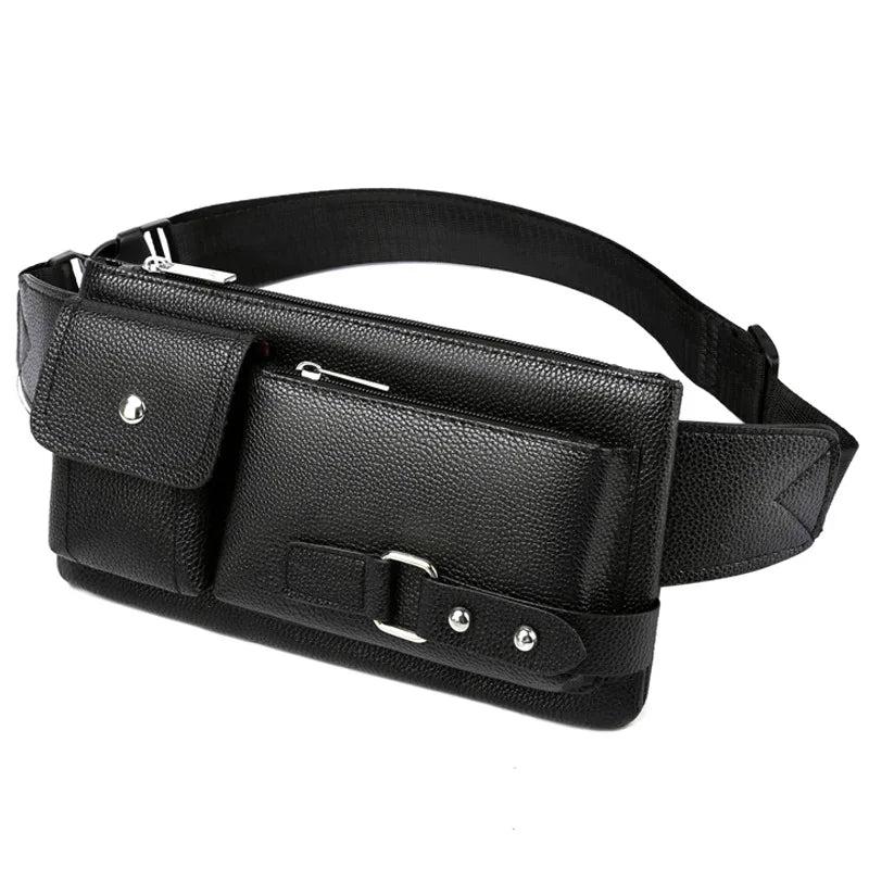 Men Casual Leather Crossbody Bags Waist Bag Fanny Pack Belt Bag