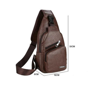 Men Teen Leather Chest Pack USB Charging Sling Bag
