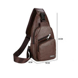 Men Teen Leather Chest Pack USB Charging Sling Bag