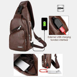 Men Teen Leather Chest Pack USB Charging Sling Bag