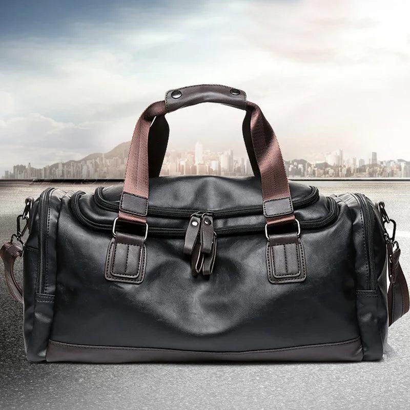 Men's Fitness Bag Single Shoulder Messenger Bag PU Leather Travel Bag