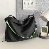 Large Capacity Handbag Men Women Shoulder Tote Bag with Green Ribbon