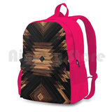 Aztec Wood Outdoor Hiking Backpack Tribal Pattern Abstract Boho
