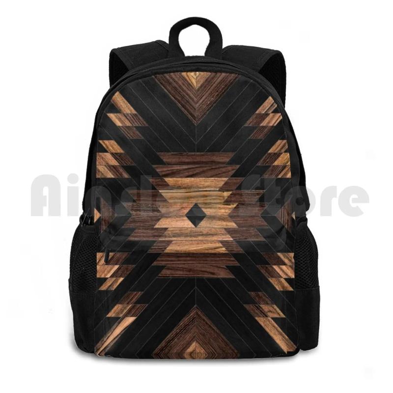 Aztec Wood Outdoor Hiking Backpack Tribal Pattern Abstract Boho