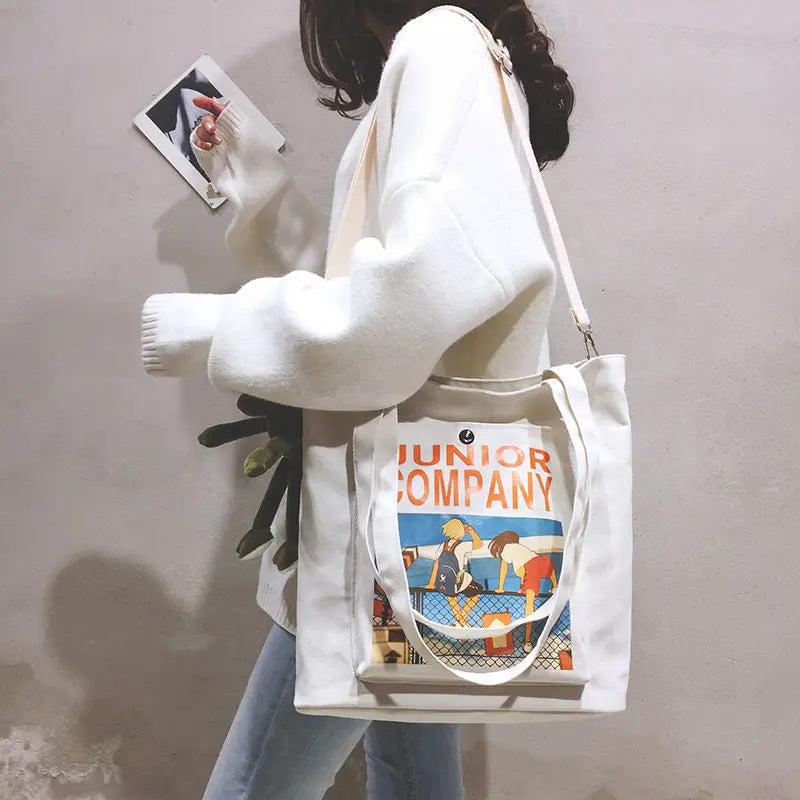 Canvas Shoulder Bag for Female Students Retro Handbag Women