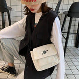 Canvas Shoulder Bag Messenger with Frog Embroidery