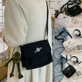 Canvas Shoulder Bag Messenger with Frog Embroidery