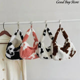Autumn Winter Plush Handbags Flower Leopard Fluffy Fur Totes