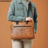 Men's Leather Laptop Bag Crossbody Briefcase Office Handbag