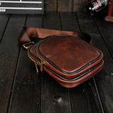 Vintage Cross Bag Chest Bag Men's PU Leather Shoulder Bag