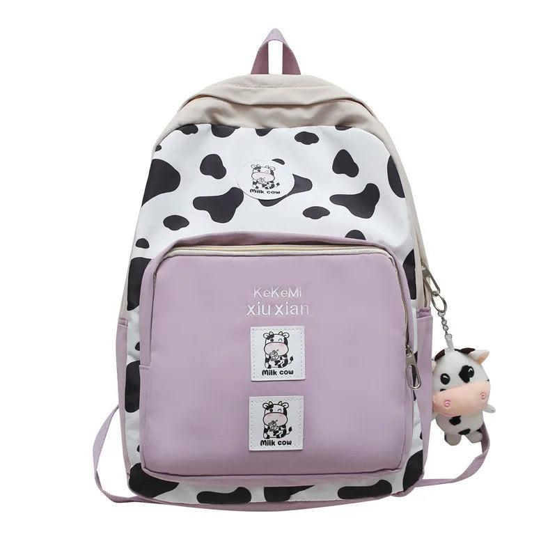 Leisure Cow Grain Junior High School Boys and Girls Backpack