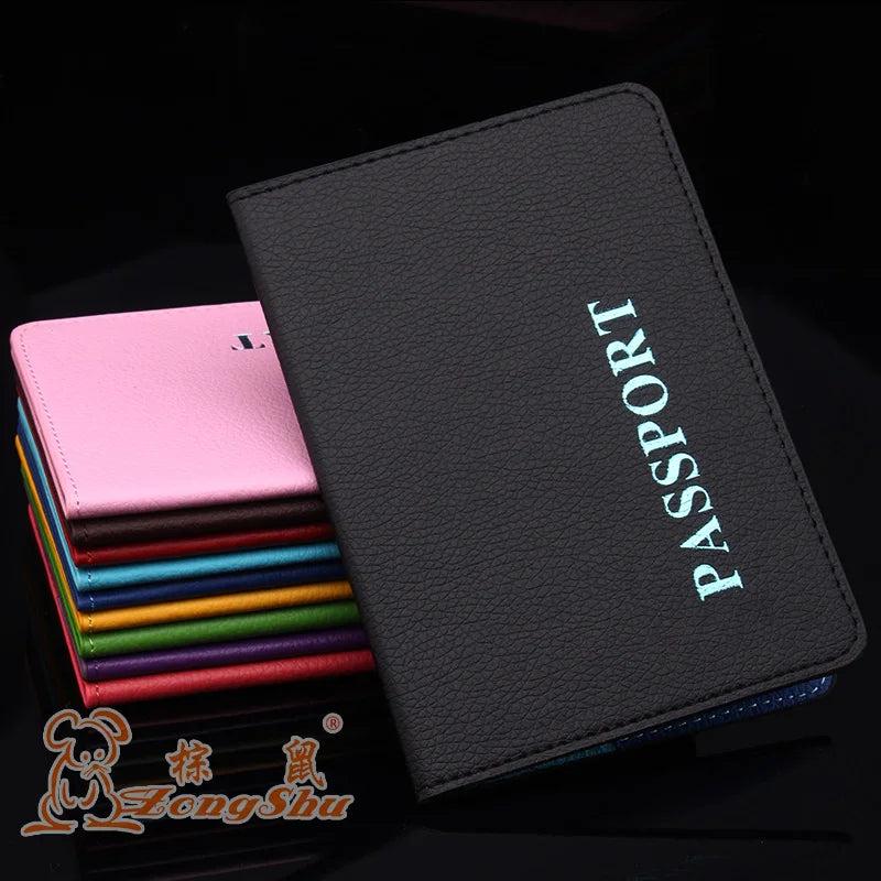 ZONGSHU Passport Holder Litchi Grain Pu Solid Passports Cover