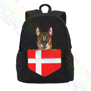 Denmark Flag Belgian Malinoi Dog In Pocket Backpack