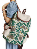 Floral Sloth Printed Linen Backpack Casual Bags Eco School Bag