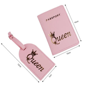 4pcs Crown Couple Passport Cover Luggage Tag PU Leather Travel Case Holder