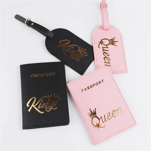 4pcs Crown Couple Passport Cover Luggage Tag PU Leather Travel Case Holder