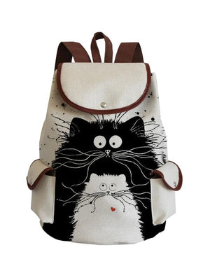 Cartoon Cat Printed Backpack Large Capacity Drawstring Backpack