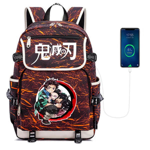 Demon Slayer Kimetsu no Yaiba Backpack USB Charging Knapsack Unisex Packsack