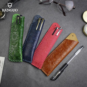 Retro Leather Pencil Bag Pluggable Pencil Pens Storage Bag