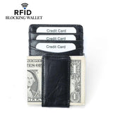 1st Layer Cowhide Credit Card Wallet Oil Wax Leather RFID Dollar Clip