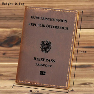 Leather Austrian Passport Cover Cowhide Passport Holder Travel Wallet