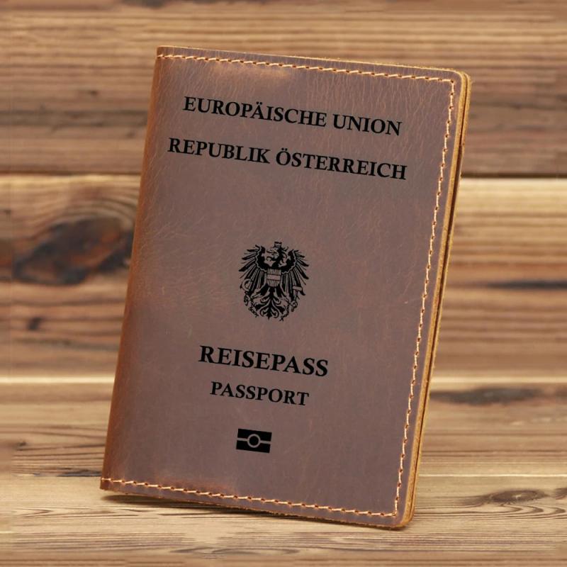 Leather Austrian Passport Cover Cowhide Passport Holder Travel Wallet