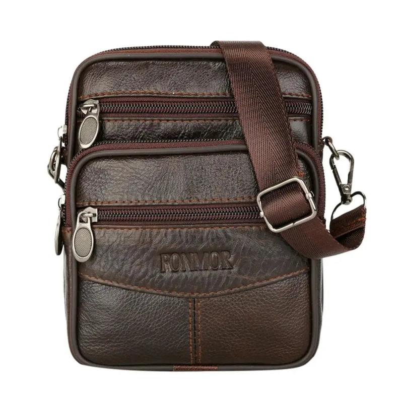 Men's Leather Small Messenger Bag Multifunctional Shoulder Bag