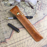 Leather Pen Case Cover Cowhide Pencil Pocket Portable Storage Pen Pouch Pencil B