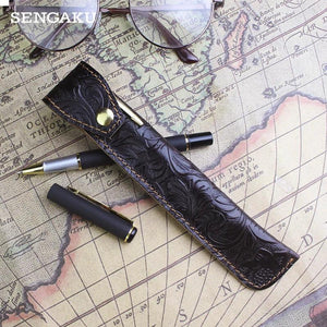Leather Pen Case Cover Cowhide Pencil Pocket Portable Storage Pen Pouch Pencil B