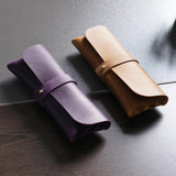 Leather Pencil Case Large Capacity Cowhide Glasses Bag