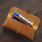 Leather Pencil Case Large Capacity Cowhide Glasses Bag