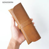 Leather Pencil Case Large Capacity Cowhide Glasses Bag