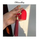 Saffiano Leather Fringe Heart Keychain Car Tassel Bag Wallet