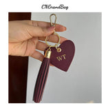 Saffiano Leather Fringe Heart Keychain Car Tassel Bag Wallet