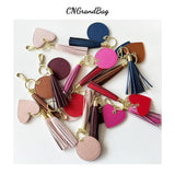 Saffiano Leather Fringe Heart Keychain Car Tassel Bag Wallet