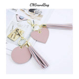 Saffiano Leather Fringe Heart Keychain Car Tassel Bag Wallet