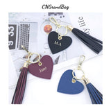 Saffiano Leather Fringe Heart Keychain Car Tassel Bag Wallet
